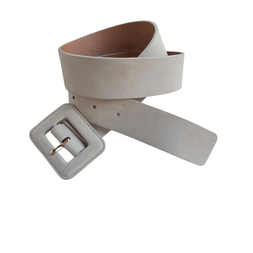 Nordstrom Faux Suede Belt Light Sand Cream Gold Buckle Sz S Minimalist Chic